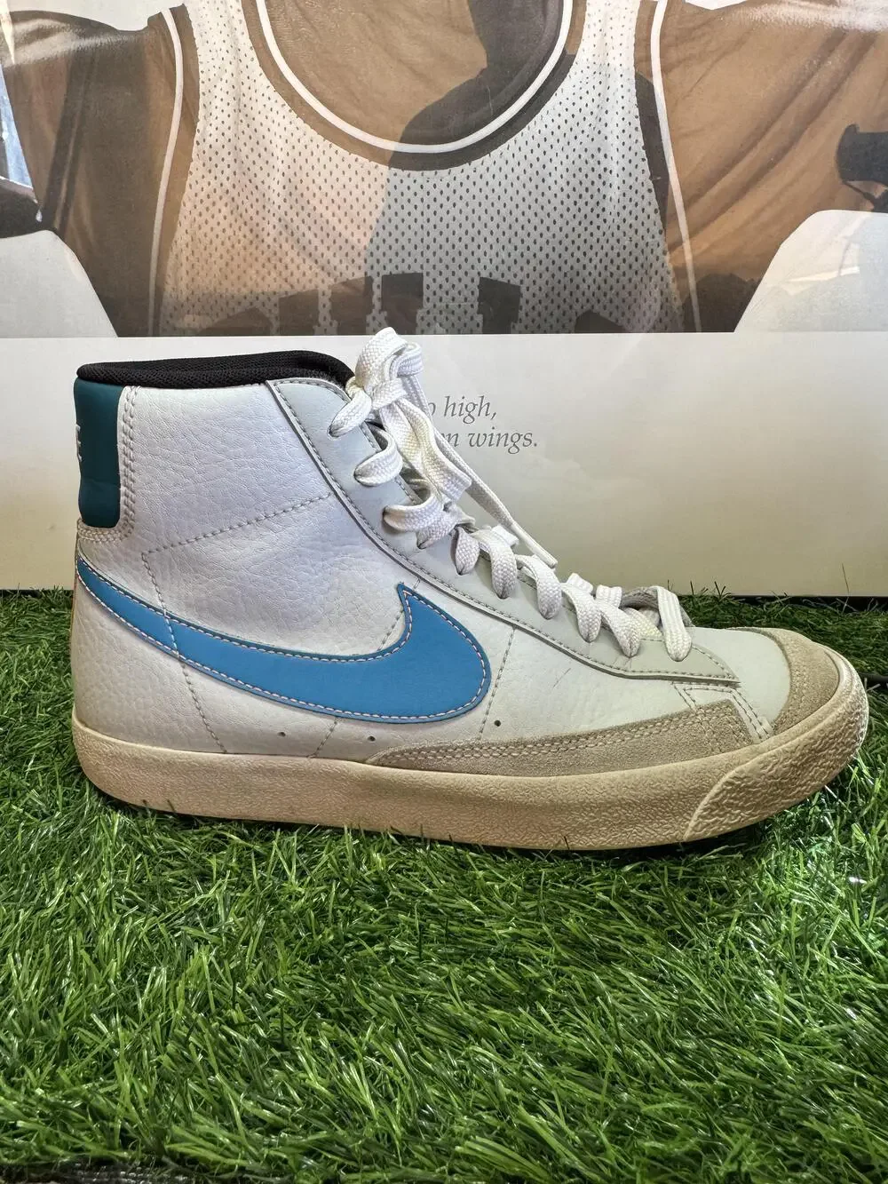 Nike Blazer Mid Shoes Youth 7Y White Blue High Top Leather Basketball Sneakers